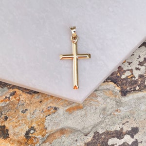 10KT Yellow Gold Solid Cross Pendant Charm NEW Small Lightweight Shiny Plain Bail Unisex