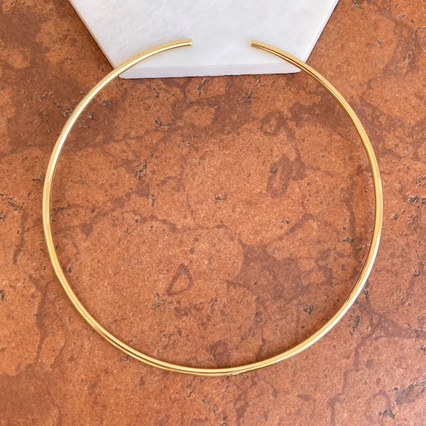 14KT Yellow Gold PLATED Silver Vermeil Neck Wire Ring Collar Necklace Open Collar Tube 3mm