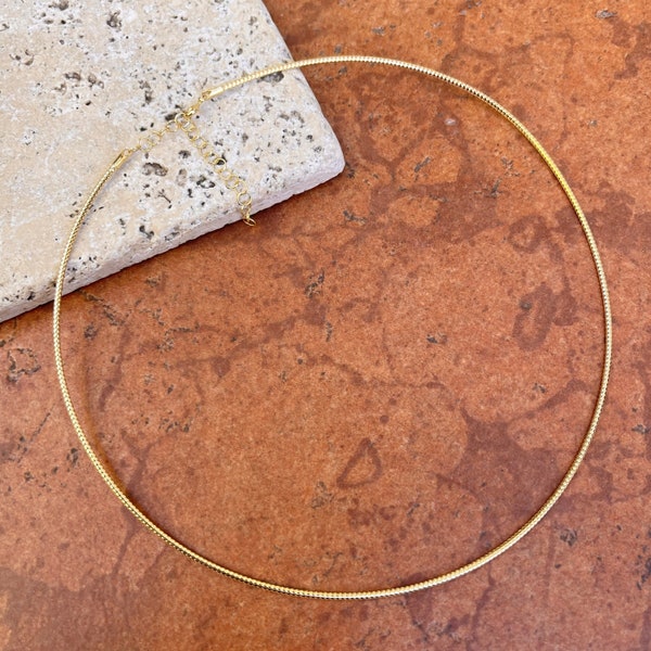 14KT Yellow Gold Thin 1.4MM Neck Wire Weave Chain Omega Necklace Adjustable 16"~ 18" or 18"-20"