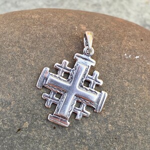 Sterling Silver Antiqued Jerusalem Crusader Cross Pendant NEW Unisex 29MM Reversible