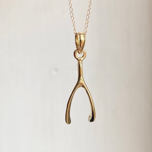 10KT żółte złoto Solid Wishbone Good Luck mała zawieszka Charm NOWY Bez łańcuszka