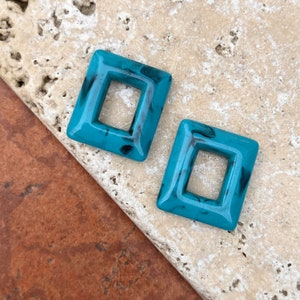 Genuine Square Rectangle Polished Reconstituted Turquoise Earring Charms Interchange, Charms ONLY