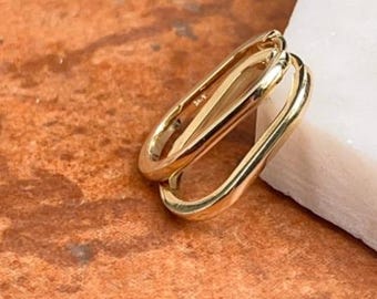 14KT Yellow Gold Oval Solid Huggie Everyday Hoop Earrings 20mm