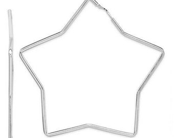 Sterling Silver Shiny Star Shaped Small Endless Hoop Earring NEW Abstract 45mm