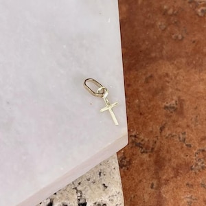 14KT Yellow Gold Cross Pendant Charm NEW MINI Lightweight Thin Plain Teeny Tiny 14mm Flat