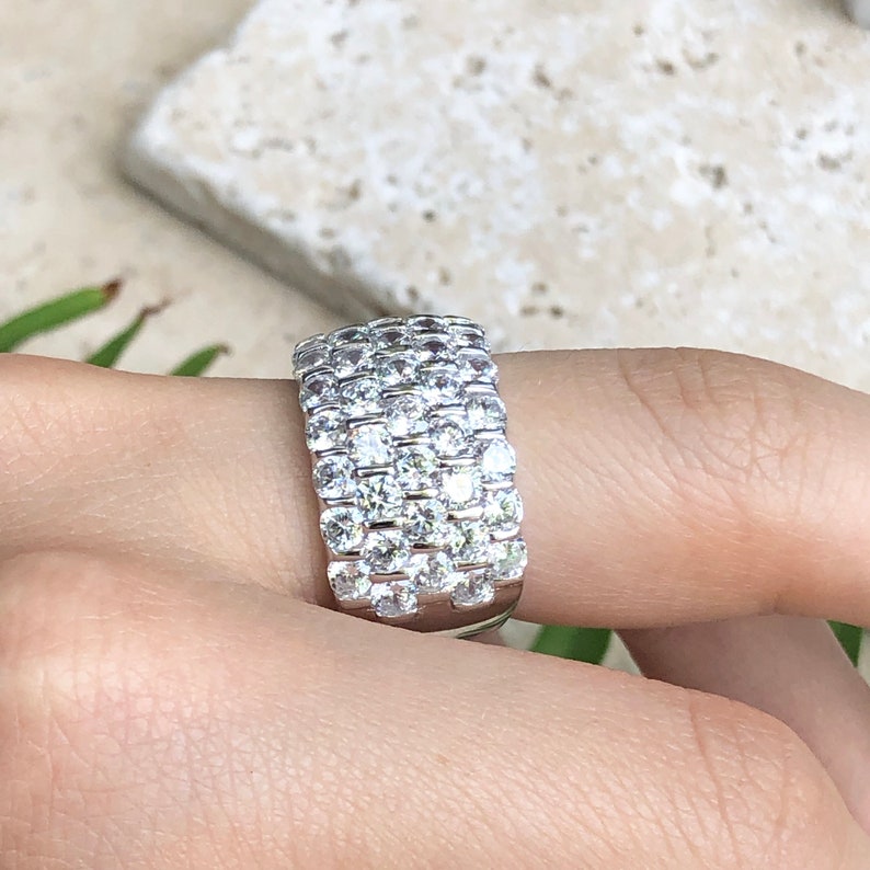 Sterling Silver Polished Channel Set Cubic Zirconia Stones Etsy