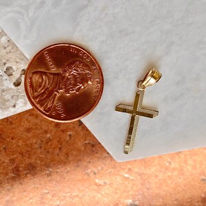 10KT Yellow Gold Small Diamond-Cut Shadow Cross Pendant Charm Textured NEW image 7