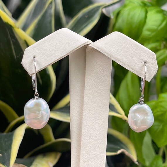 White Coin Cultured Freshwater Pearl Earrings Sterling Silver Leverback White Coin Cultured Freshwater Pearl Earrings Sterling Silver Leverback