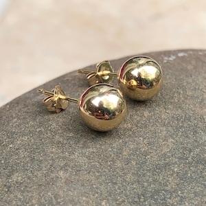 14KT Yellow Gold Balls Shiny Finish Earrings 6mm PAIR Hollow Lightweight NEW Mini Size