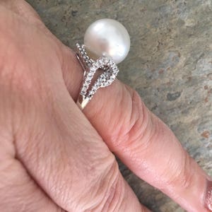 14KT White Gold Pave Diamond & Genuine Paspaley South Sea Pearl Ring image 6