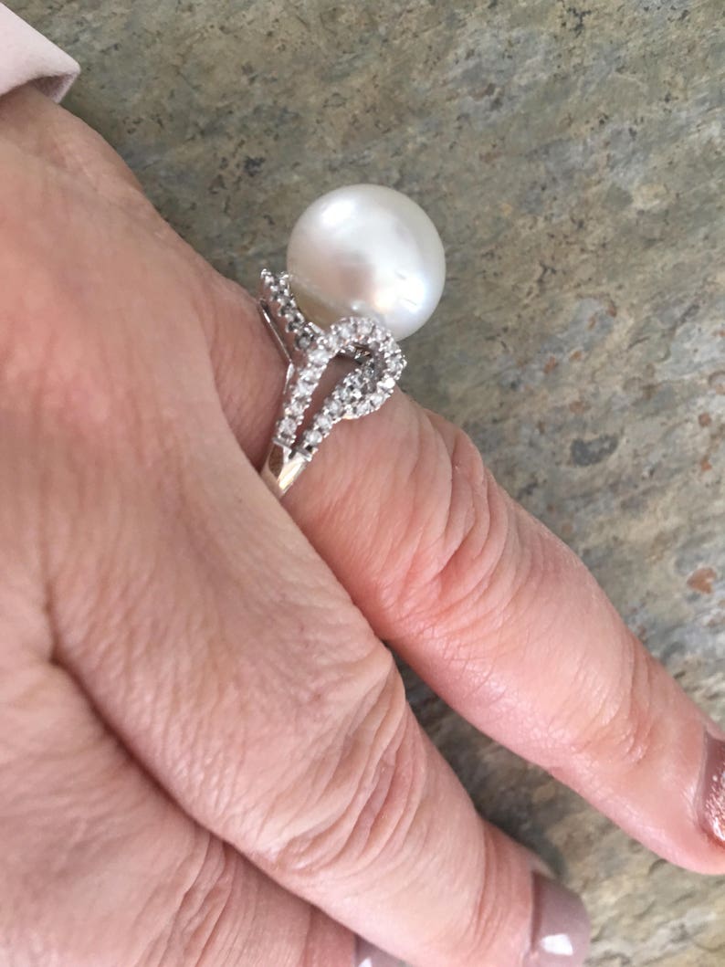 14KT White Gold Pave Diamond & Genuine Paspaley South Sea Pearl Ring image 6