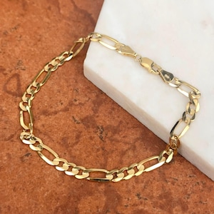 10KT Yellow Gold 5.5mm Concave Figaro Link Chain Bracelet Mens Unisex