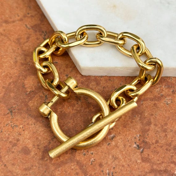 Yellow Gold-plated Oval Link Shackle Toggle Clasp Bracelet 8