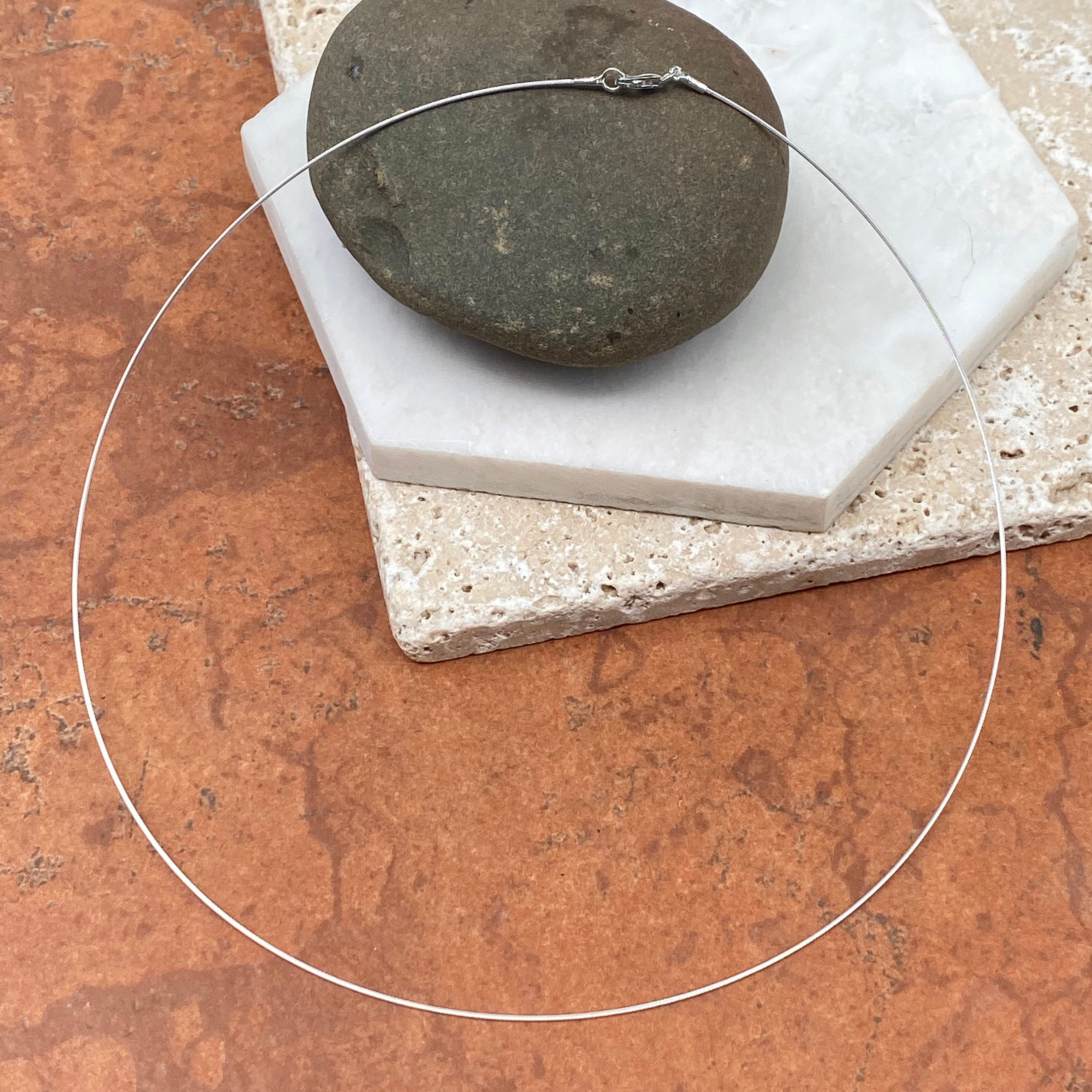 14KT White Gold Thin Cable Wire Collar 