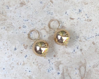 14KT Yellow Gold Polished Ball Add to Hoop Earring Charms NEW 10mm Hollow Pair