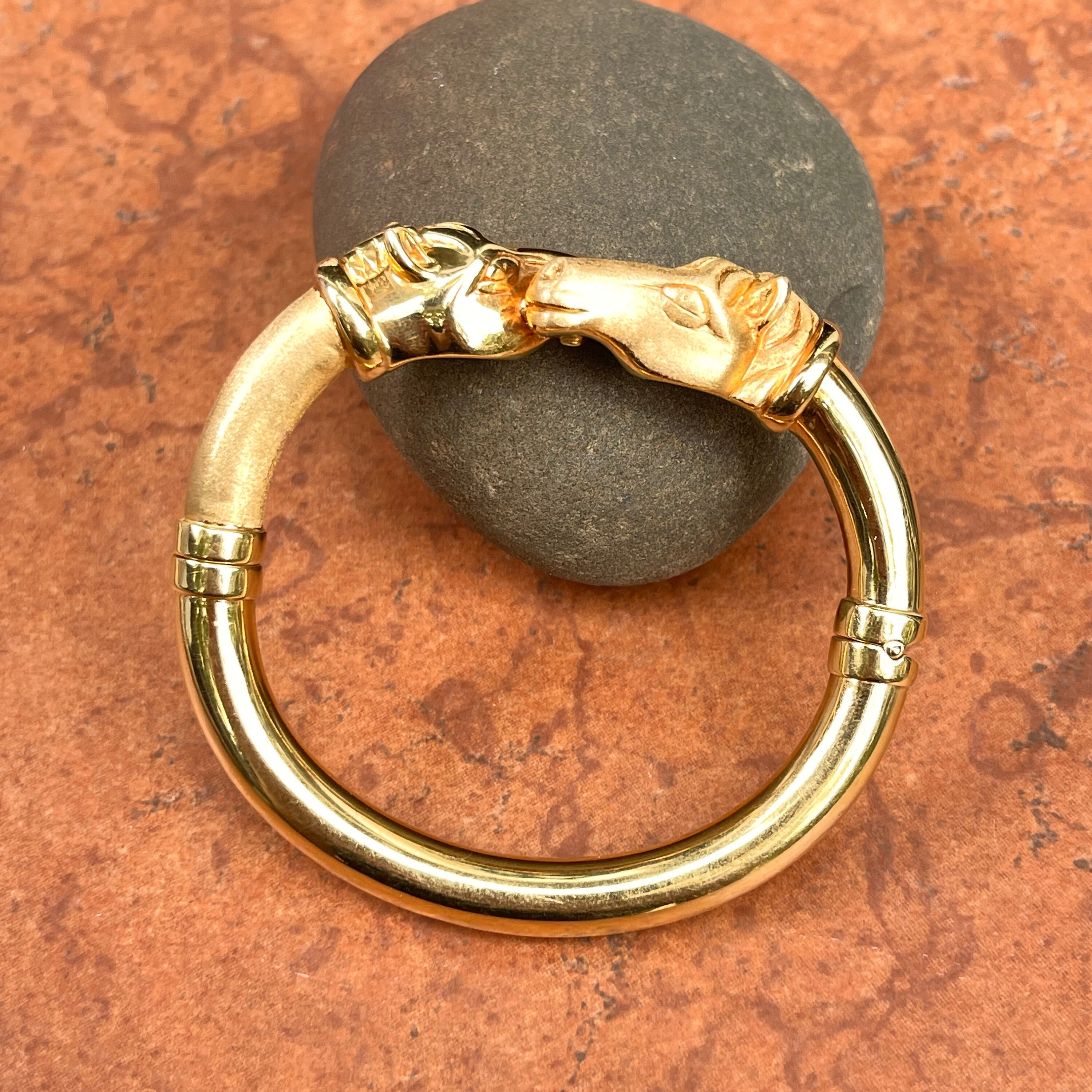 Vintage 14KT Yellow Gold Double Horse Head Shiny & Matte Cuff