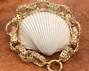Estate Vintage 14KT gult guld 3D bysantinskt vävt länkar design armband med vipplås 8”