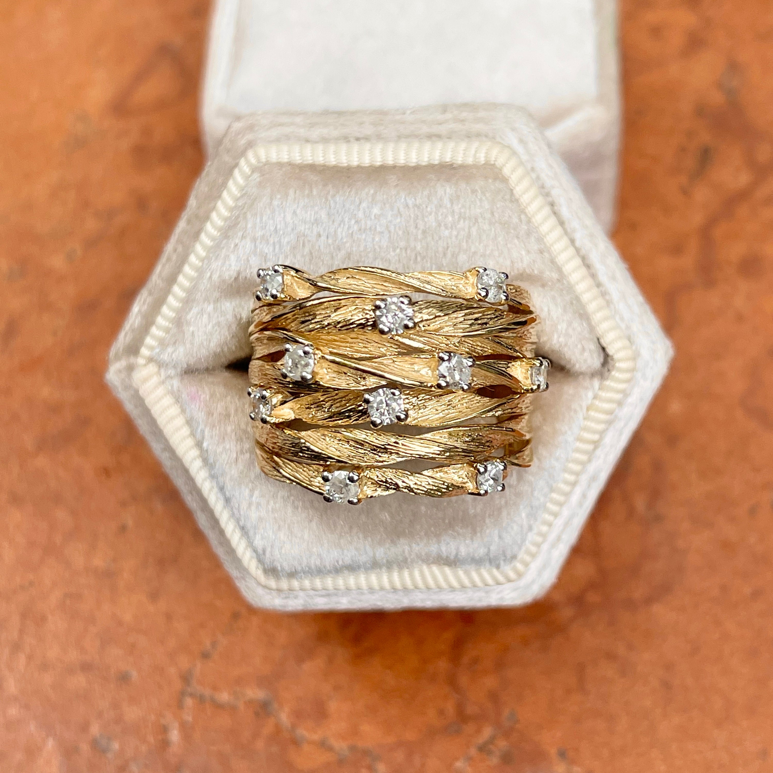 Estate 14KT White Gold + Pave Diamond Belt Buckle Cigar Band Ring – LSJ