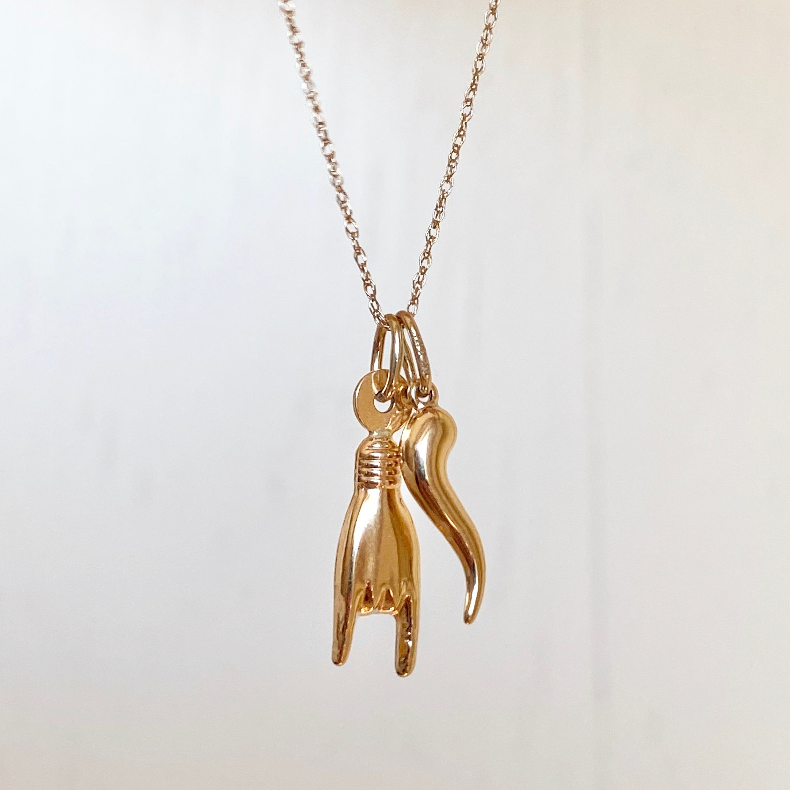 Leopard Print Cornicello and Gold Hand Necklace