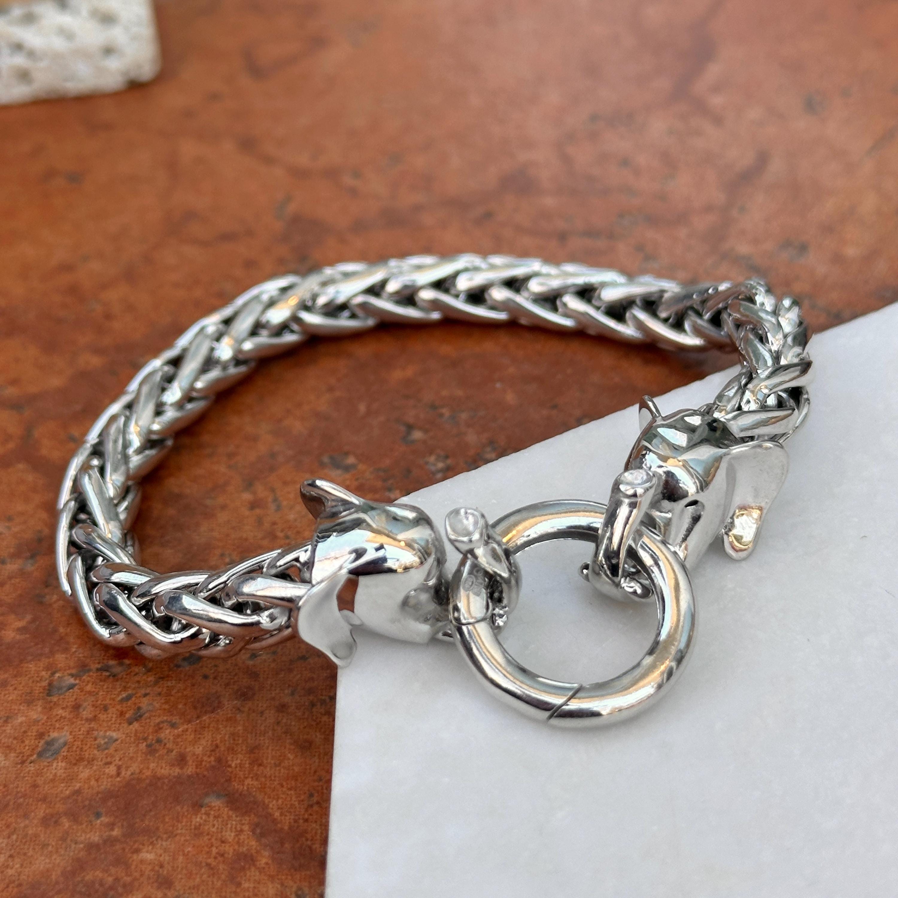 Sterling Silver Rhodium Plated Fancy Weave Chain Polished Elephant