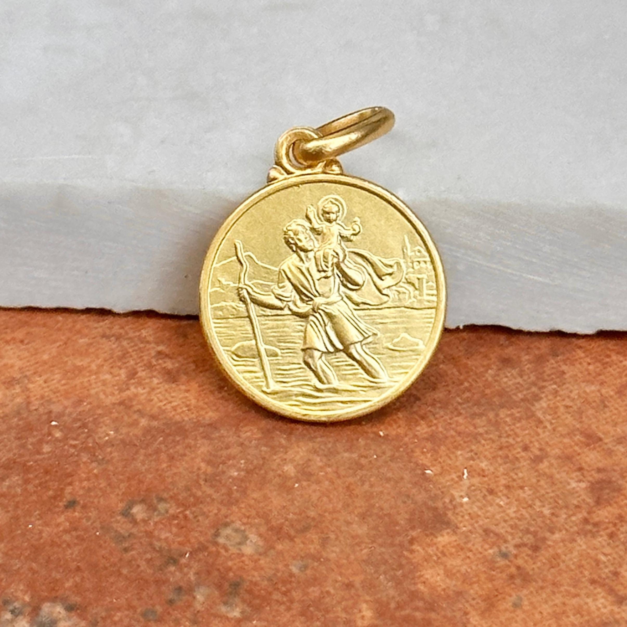 Neu 2.2cm 14k Gelbgold St Heiliger Patrick Rund Hohl Medaille Anhänger