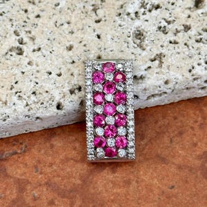 Estate 14KT White Gold Genuine Ruby & Diamond Slide Pendant Rectangle Unique Piece