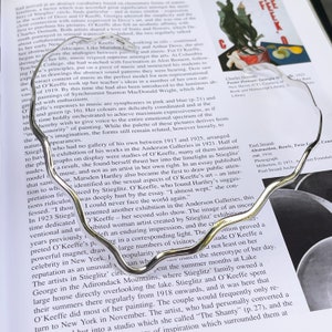 Sterling Silver Wavy V-Shape Modern Stiff Neck Wire Collar Necklace NEW 14&quot; Length Statement Neck Ring Open