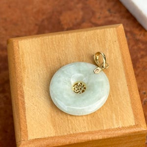 Vintage 14KT Yellow Gold Genuine Pale Green Celadon Jade with Good Luck and Happiness Character Pendant