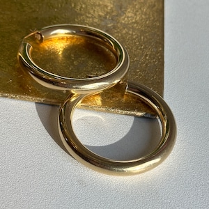 18KT Yellow Gold Shiny 5MM Tube Chunky Round Hoop Earrings NEW 35MM Small Size