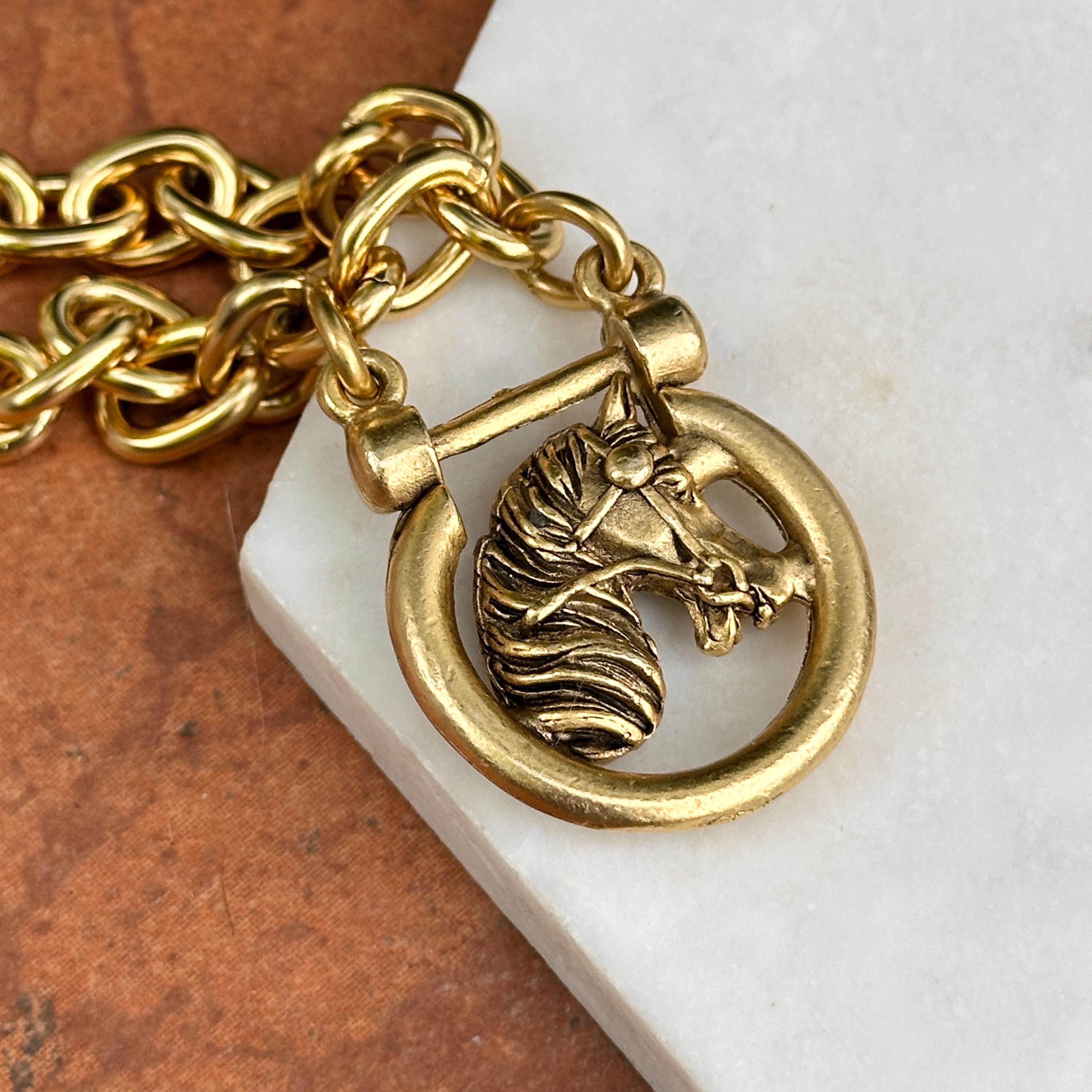 Yellow Gold-plated Shackle Horse Head Oval Link Bracelet With