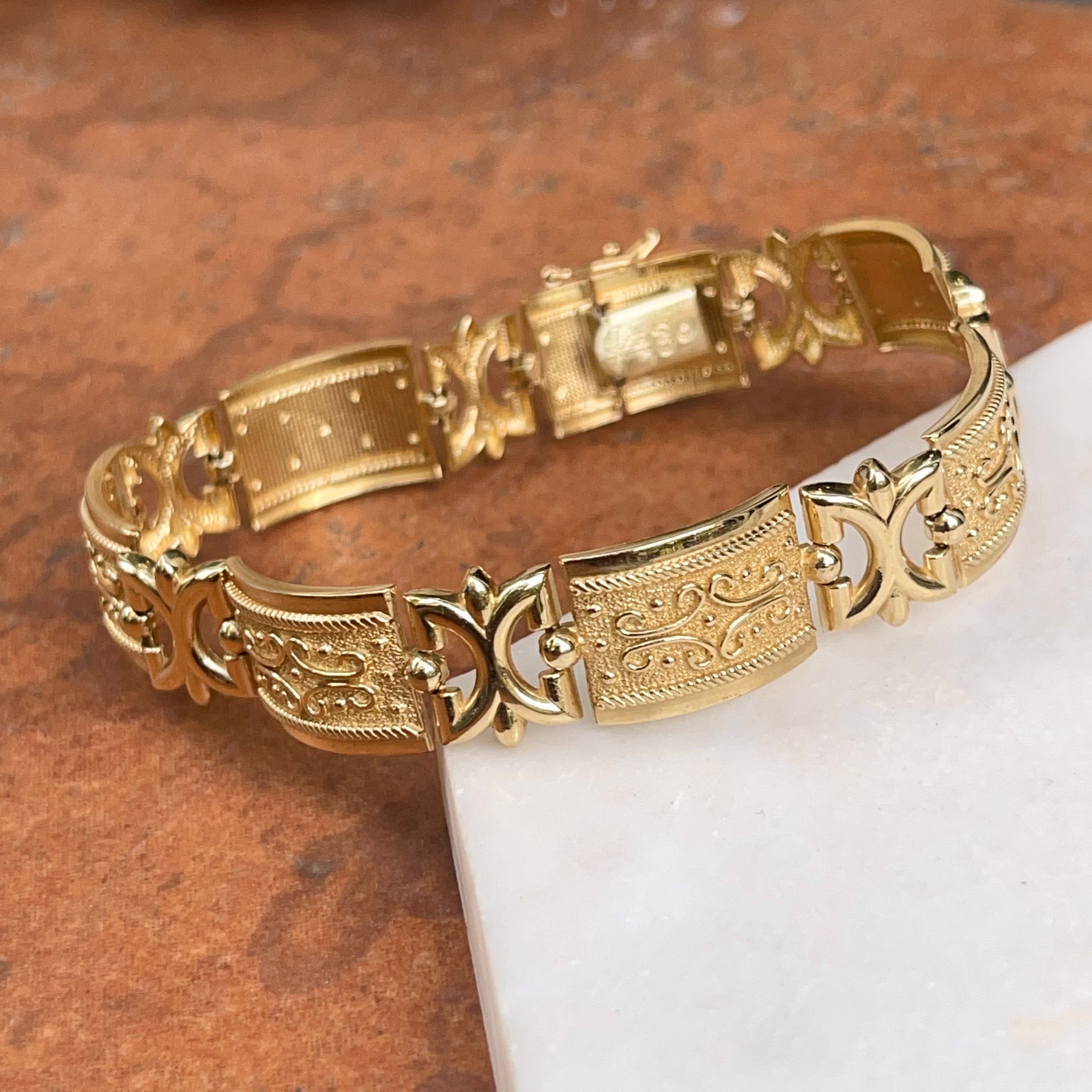 Estate 14KT Yellow Gold Byzantine Rectangle Link Textured Shiny