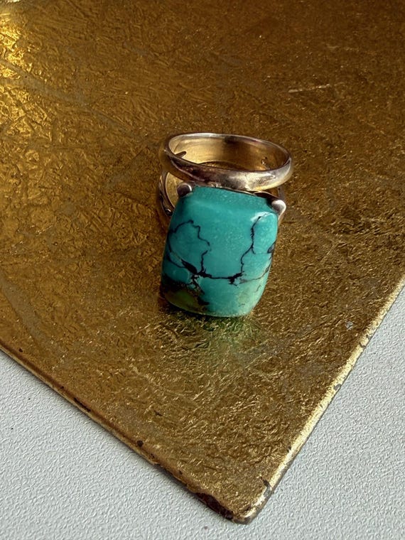 Sterling Silver Rectangle Turquoise Double Band B… - image 2