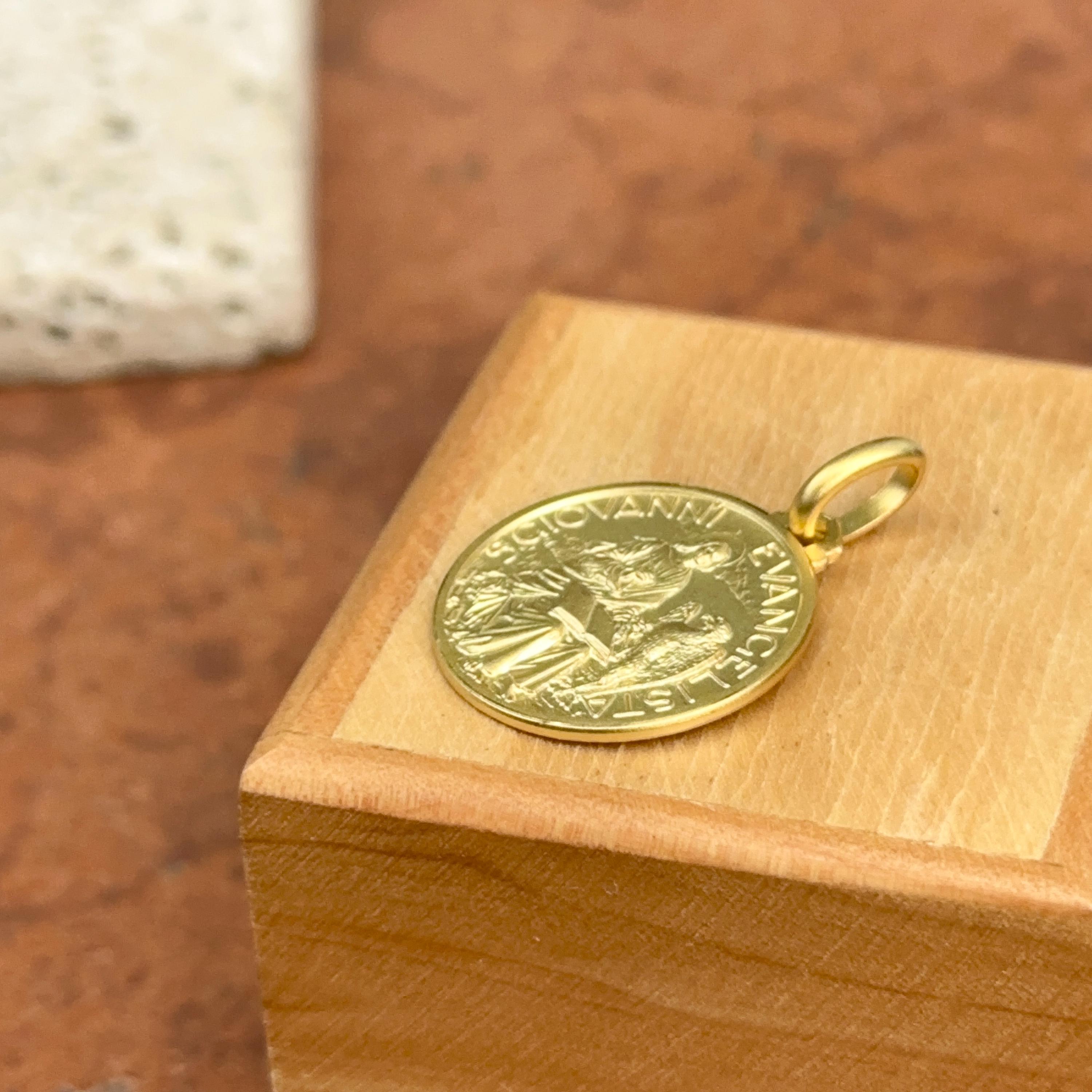 14KT Yellow Gold St John the Baptist Medal Pendant Charm 21mm Matte ...
