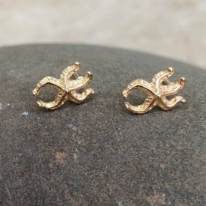 May include: A pair of gold starfish stud earrings. The earrings are small and delicate, and they would make a great gift for someone who loves the sea.
