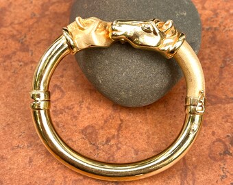 Vintage Snake Bangle Bracelet Gold Filled Green Crystal Eyes