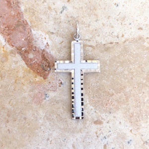 10KT White Gold Detailed Diamond-Cut Detailed Cross Charm Pendant