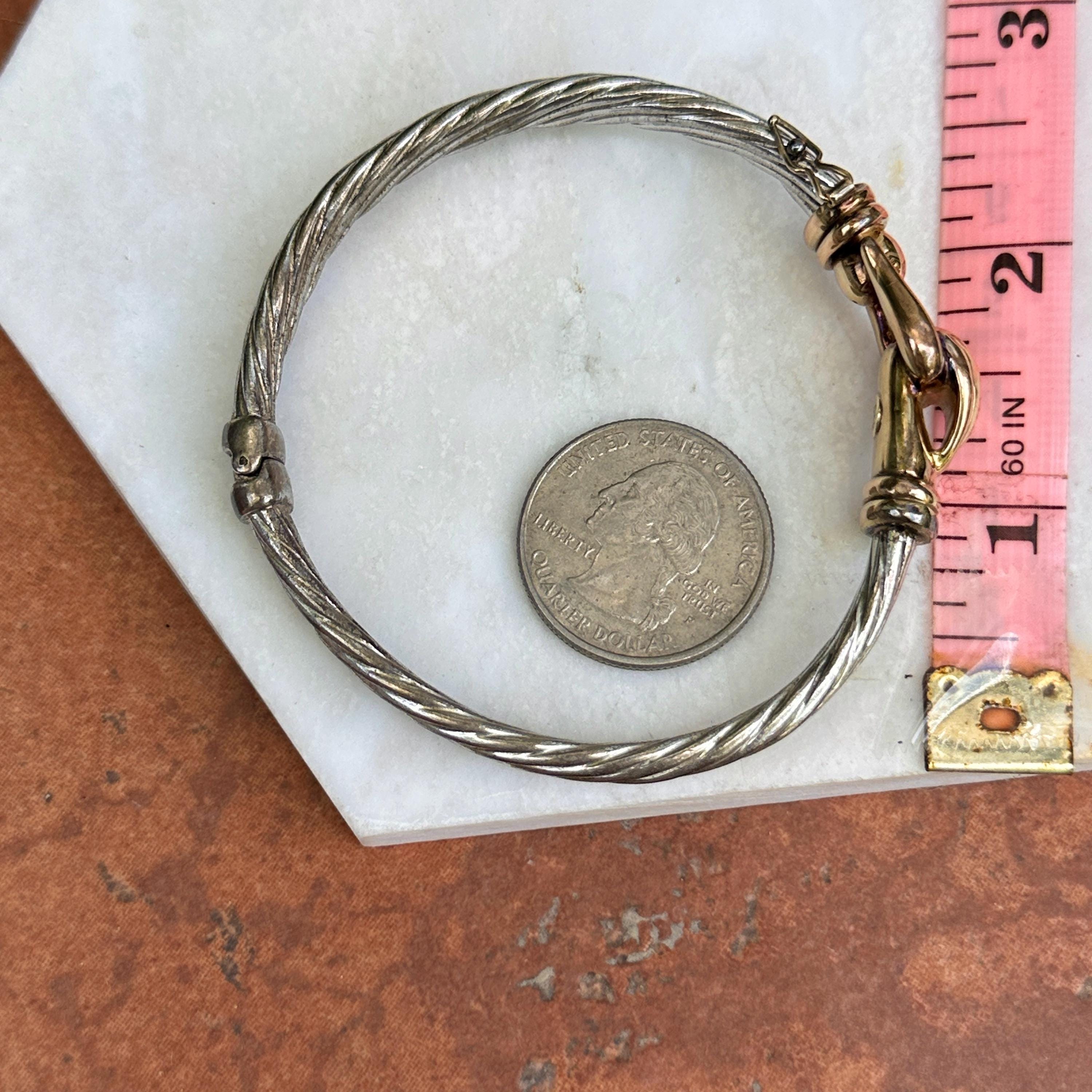 14KT Yellow Gold Sterling Silver Cuff Bangle Bracelet Cable Alwand