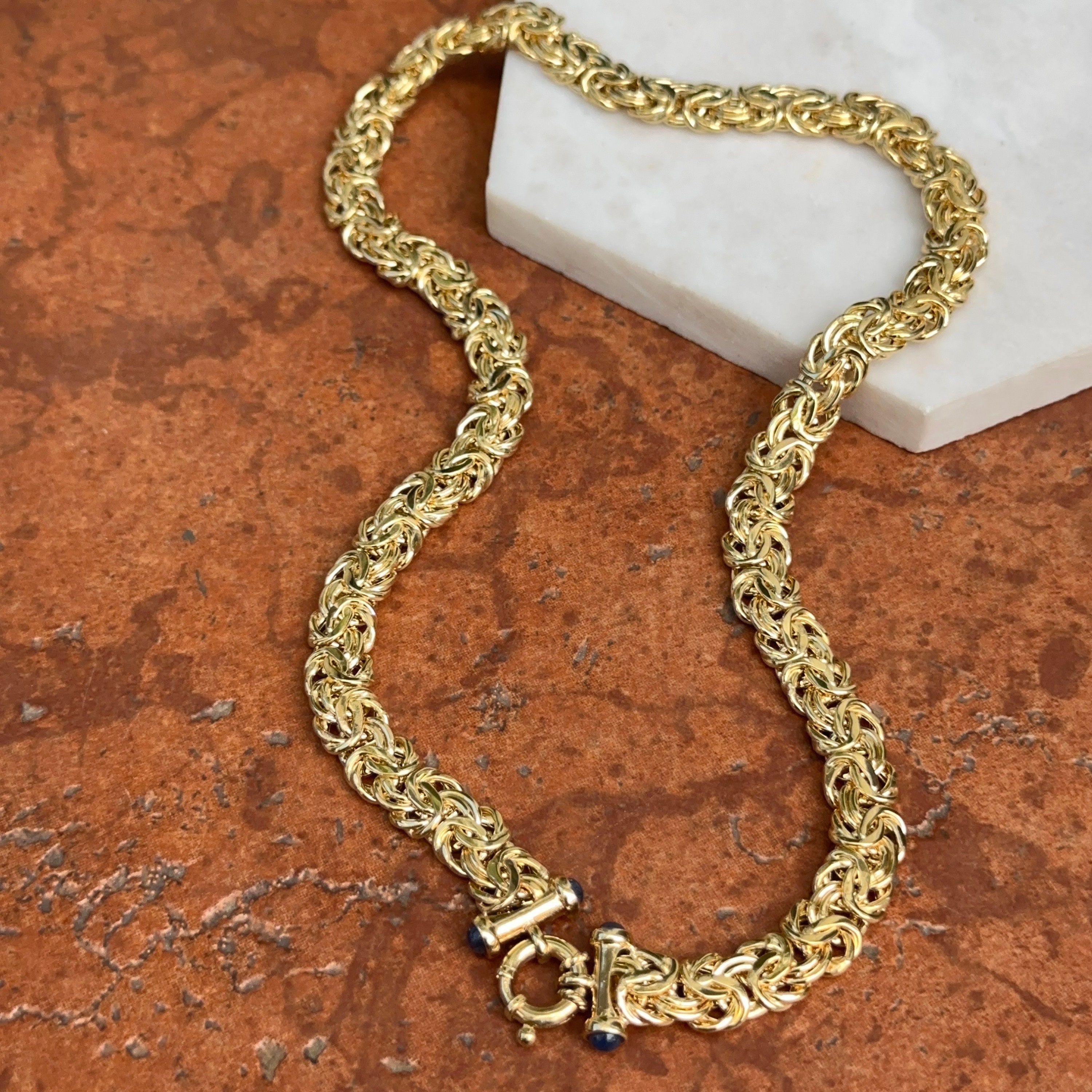 14KT Yellow Gold 9.5mm Wide Byzantine Link Toggle Clasp