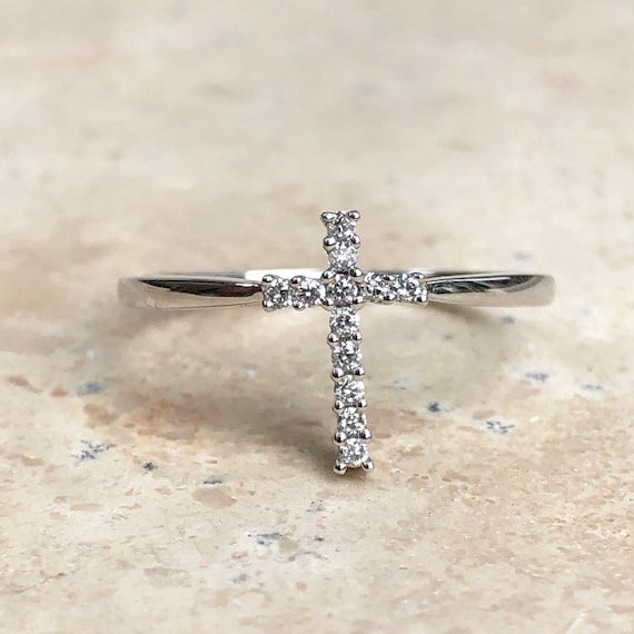 Sideways cross ring shop white gold