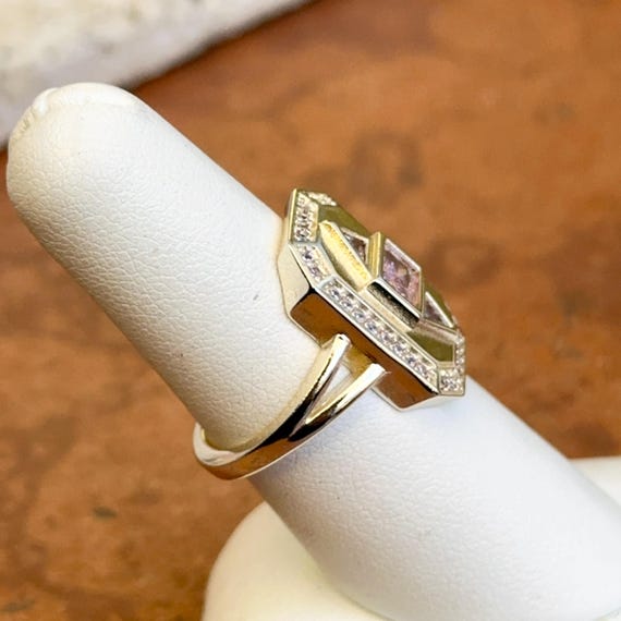 Silver-Plated Rectangle, Triangle and Round Pink … - image 6