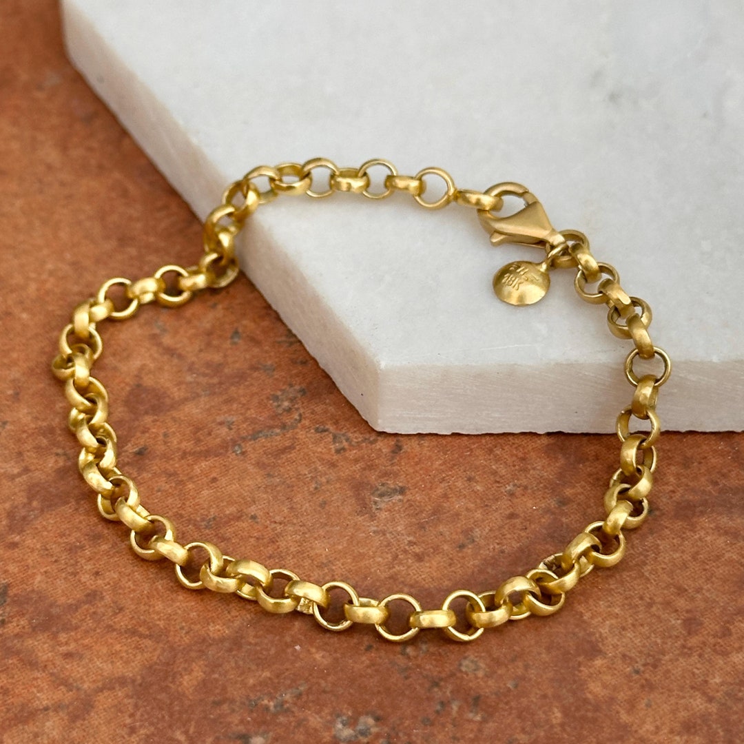 Woman 18K Gold Plated Silver and Gold Rolo Link Chain Bracelet Bangle 9 in