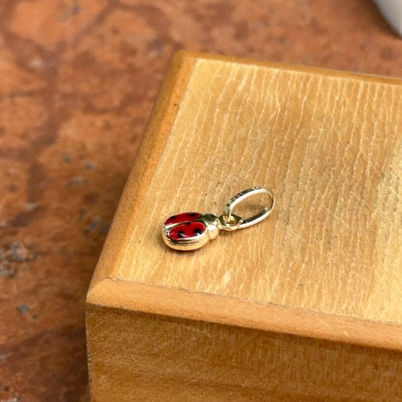 Yellow Card Small 14KT Yellow Gold Enamel Ladybug Pendant Charm Double Sided Red - Etsy ...