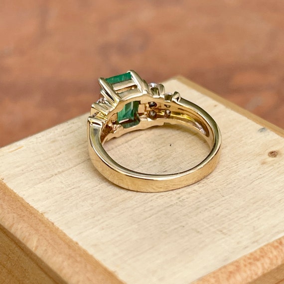 Estate Vintage 14KT Yellow Gold Emerald-Cut Lab E… - image 3