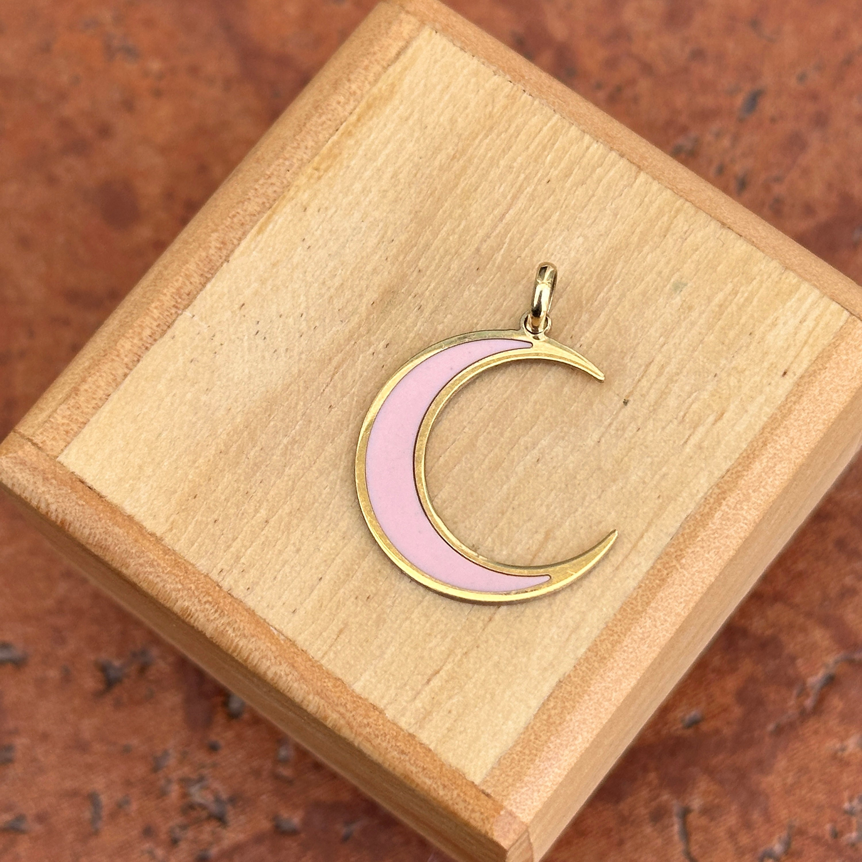 14KTイエローゴールド三日月型天然グリーンマラカイト象嵌フラット