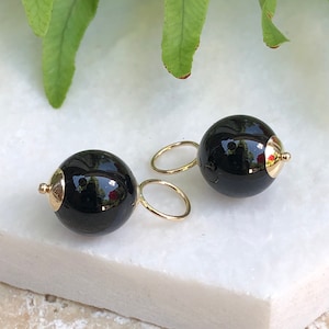 14KT Yellow Gold & Black Onyx Add to Hoop Earring Charms Enhancers NEW 10mm Balls