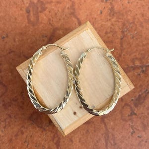 14KT Yellow Gold Shiny Oval Twist 3mm Hoop Earrings 37.45MM Hollow Large NEW