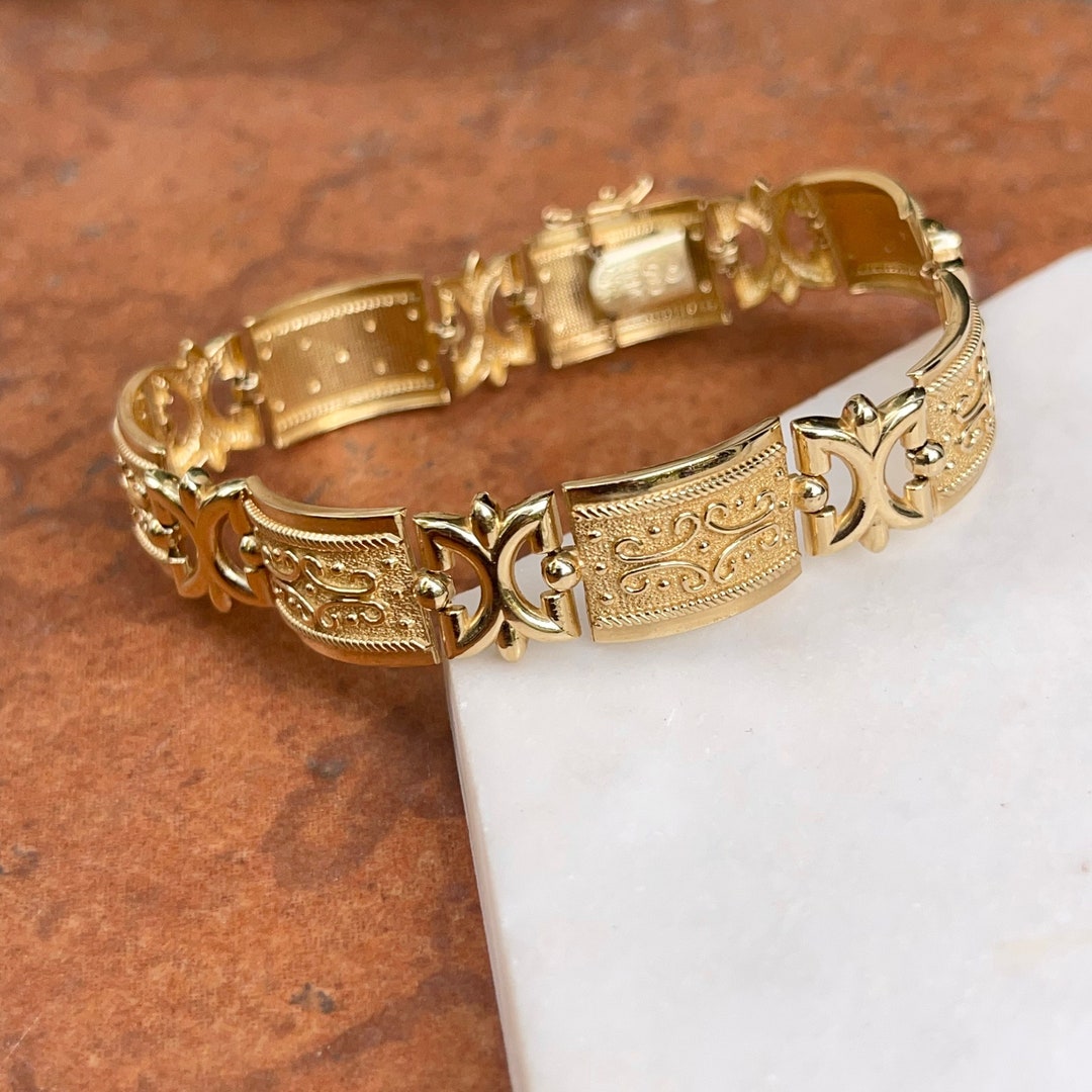 Estate 14KT Yellow Gold Byzantine Rectangle Link Textured Shiny