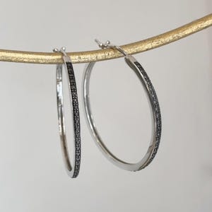 Sterling Silver Cubic Zirconia Inside Outside Medium Hoop Earrings 39mm Sparkle