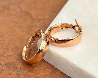 14KT roséguldsrunda 5 MM breda Omega-örhängen med baksida NYA Små/Mellanstora 30 mm-örhängen