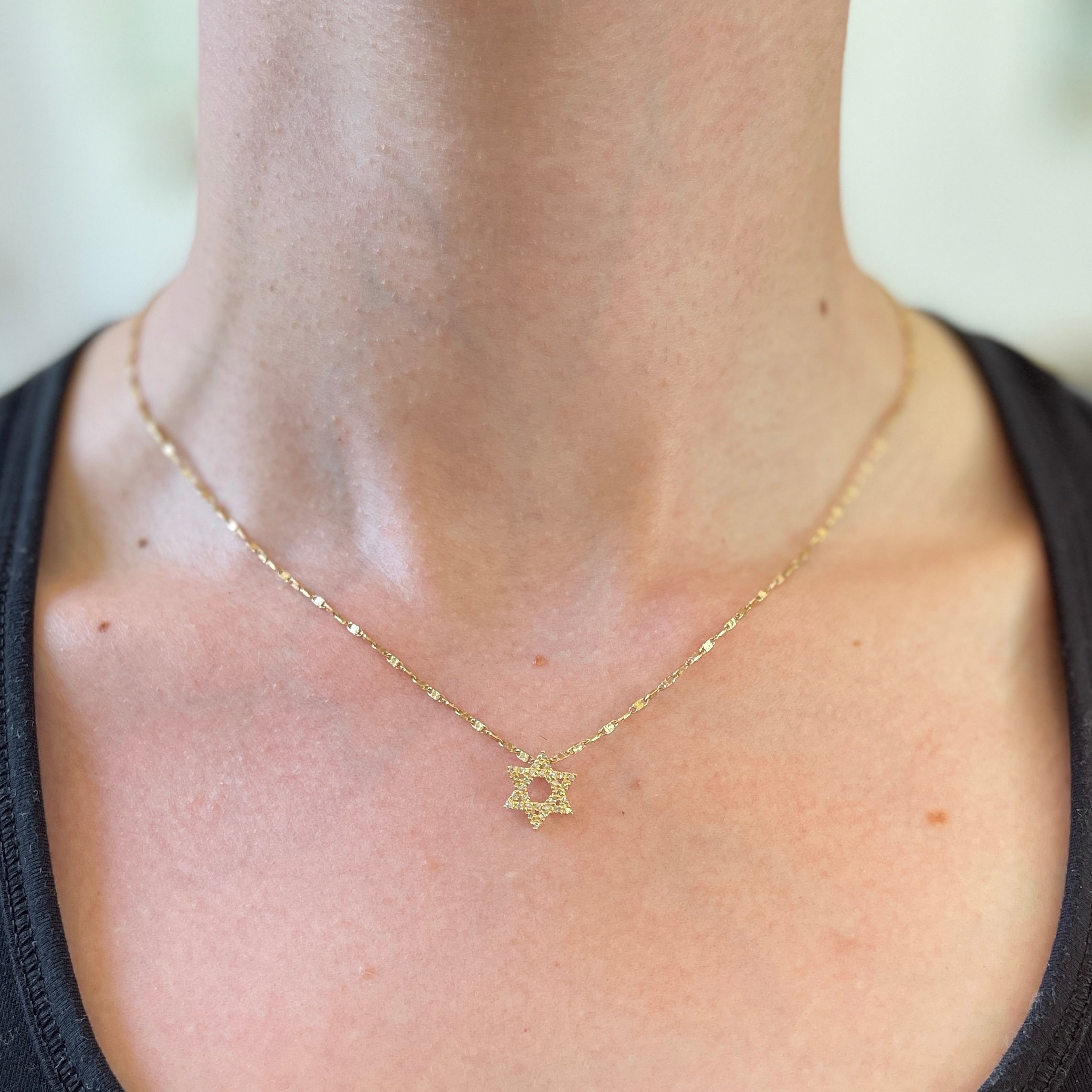 Pave diamond star of shop david necklace